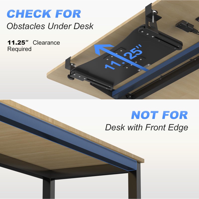 suptek Keyboard Tray Under Desk Pull Out with C Clamp Mount, Computer Keyboard & Mouse Tray, 25.6 (30 Including Clamps) x 11.8 inch Slide-Out Platform Computer Drawer for Typing, Black, DSF1 - Image 3