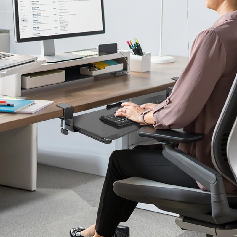 suptek Keyboard Tray Under Desk Pull Out with C Clamp Mount, Computer Keyboard & Mouse Tray, 25.6 (30 Including Clamps) x 11.8 inch Slide-Out Platform Computer Drawer for Typing, Black, DSF1 - Image 4