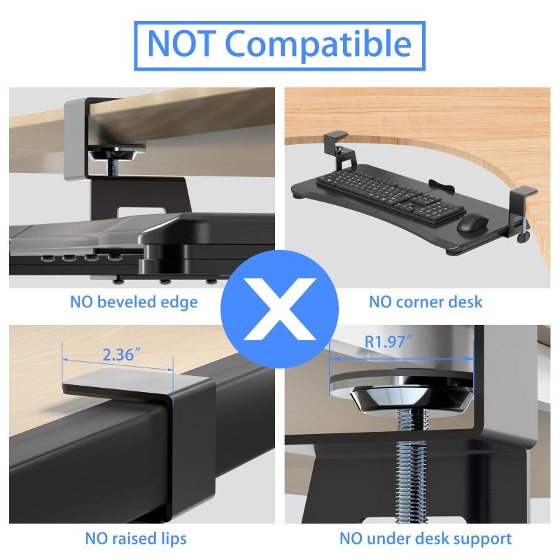 suptek Keyboard Tray Under Desk Pull Out with C Clamp Mount, Computer Keyboard & Mouse Tray, 25.6 (30 Including Clamps) x 11.8 inch Slide-Out Platform Computer Drawer for Typing, Black, DSF1 - Image 5
