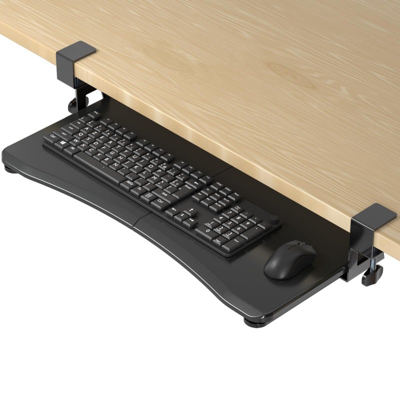 suptek Keyboard Tray Under Desk Pull Out with C Clamp Mount, Computer Keyboard & Mouse Tray, 25.6 (30 Including Clamps) x 11.8 inch Slide-Out Platform Computer Drawer for Typing, Black, DSF1 - Image 1