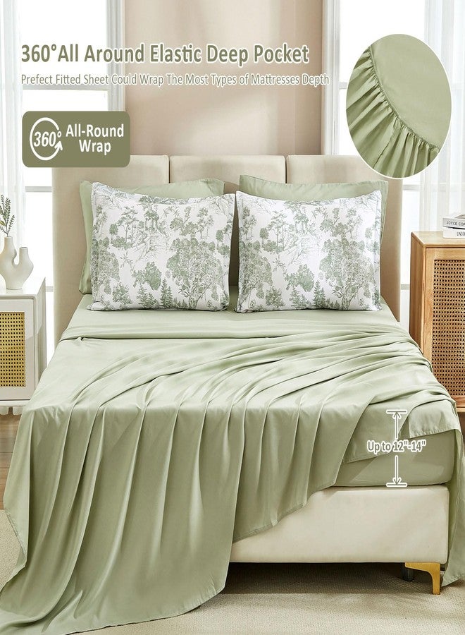 DJY Comforter Set Queen Size, Sage Green 7 Pieces Bed in a Bag Queen Botanical Comforters with Sheets Elegant Plants Print Soft Microfiber Reversible Complete Bedding Sets for All Season - Image 4