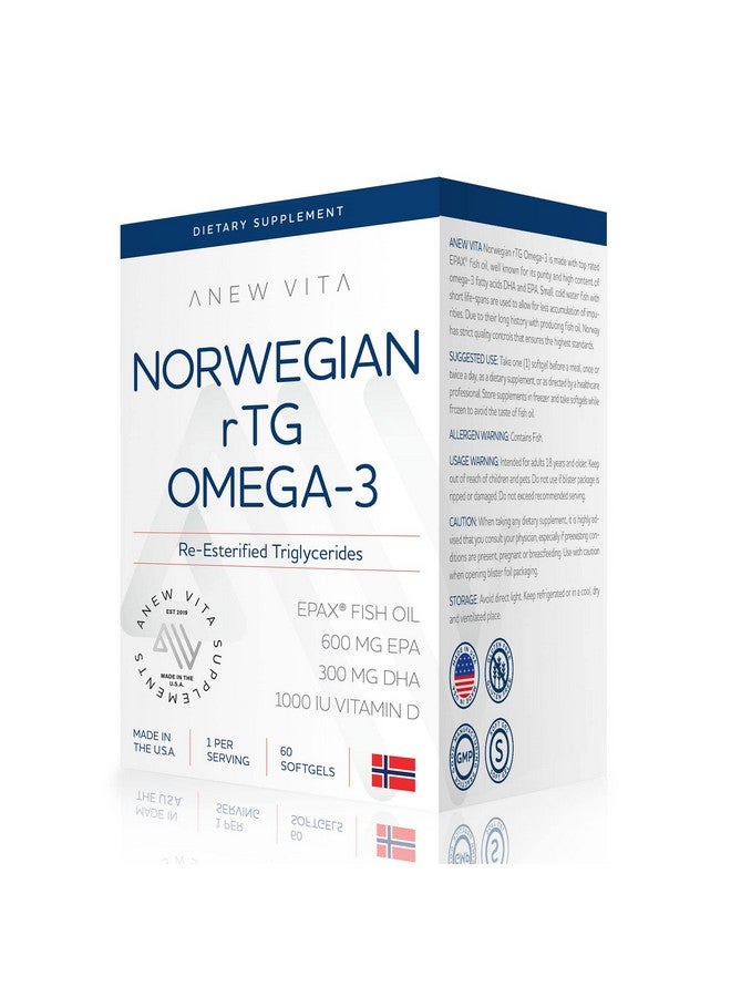 ANEW VITA Norwegian Rtg Omega 3 ; Re Esterified Triglyceride ; Promote Healthy Heart ; Brain Joint Eye Skin Wellness ; Made With Epax Fish Oil ; 1200Mg ; 60 Softgels ; Gluten Free ; Made In Usa - Image 2