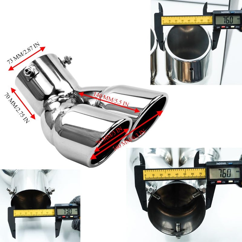 FAIZJUNBEN 3 inch exhaust tip, universal stainless steel exhaust tailpipe dual tailpipe slant for most cars - Image 2