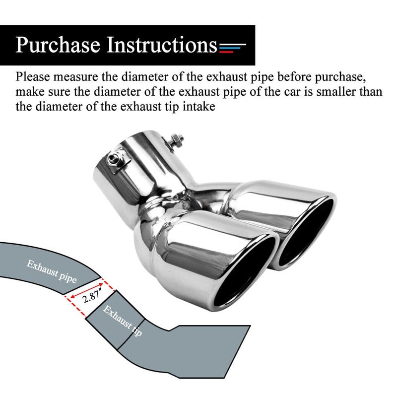 FAIZJUNBEN 3 inch exhaust tip, universal stainless steel exhaust tailpipe dual tailpipe slant for most cars - Image 4