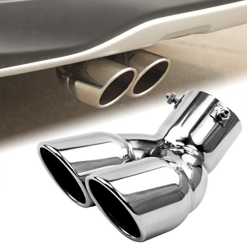 FAIZJUNBEN 3 inch exhaust tip, universal stainless steel exhaust tailpipe dual tailpipe slant for most cars - Image 1