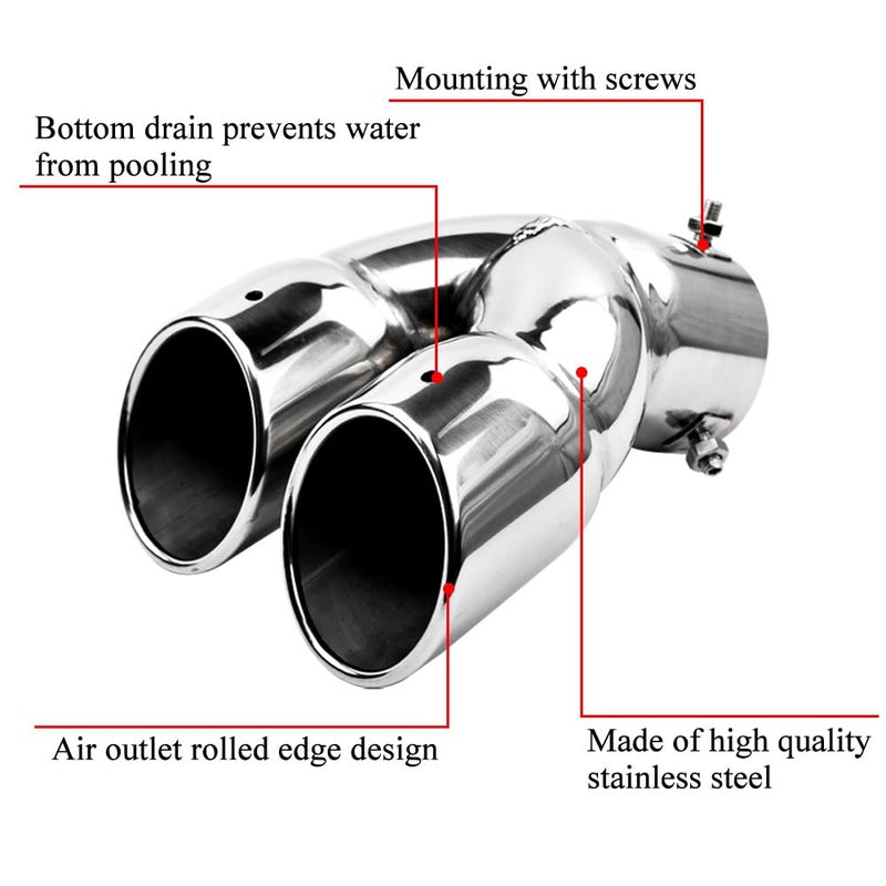 FAIZJUNBEN 3 inch exhaust tip, universal stainless steel exhaust tailpipe dual tailpipe slant for most cars - Image 3