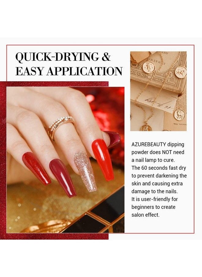 AZUREBEAUTY Dip Powder Nail Set Red Burgundy Rose Apple Berry Sparkle Snow White Silver Glitter Valentine  - Image 3