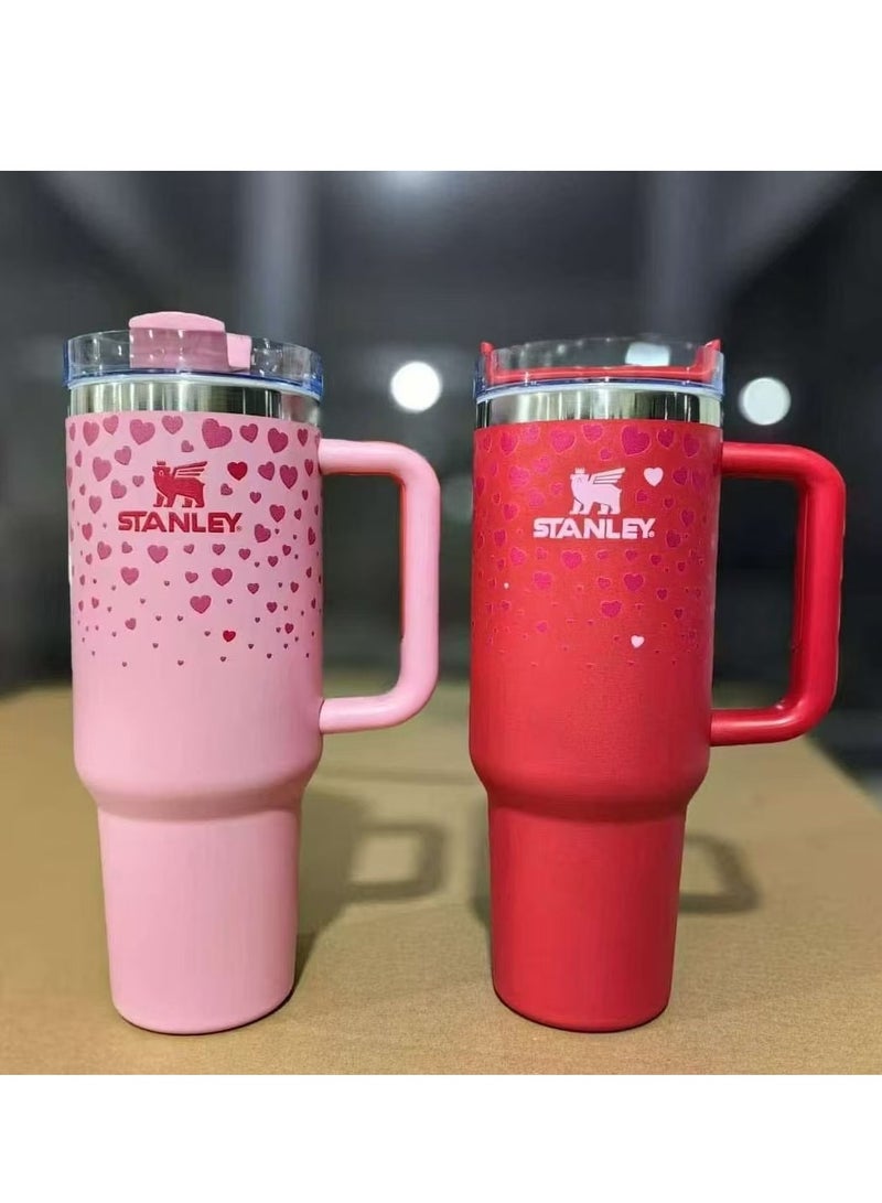 Stanley Stainless Steel Tumbler - Vacuum Insulated Water Bottle for Home, Office or Car Reusable Cup with Straw Leak Resistant Flip Cold for 12 Hours or Iced for 2 Days, 40oz，Couple water cup, Valentine's Day gift, Pink style - Image 4