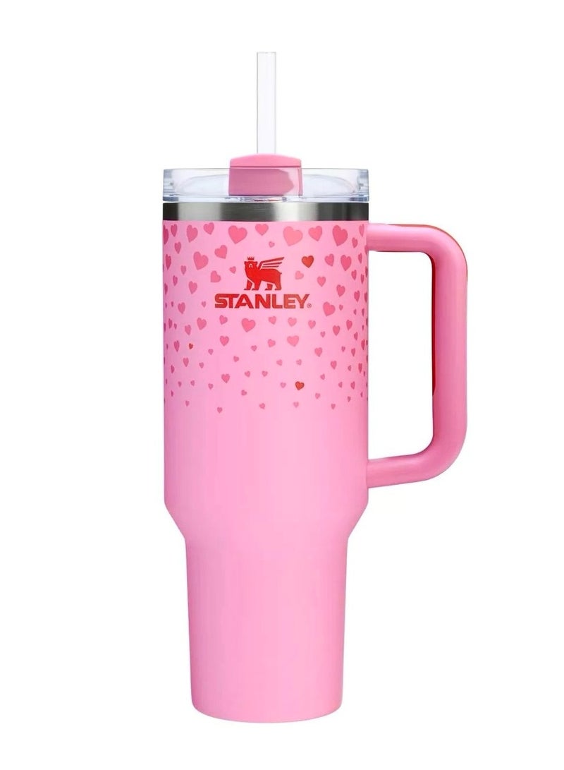 Stanley Stainless Steel Tumbler - Vacuum Insulated Water Bottle for Home, Office or Car Reusable Cup with Straw Leak Resistant Flip Cold for 12 Hours or Iced for 2 Days, 40oz，Couple water cup, Valentine's Day gift, Pink style - Image 2