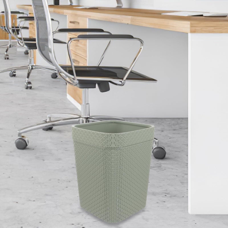 Green Woven Kitchen Garbage Can Retro Style Waste Basket No Lid Compact Home Storage - Image 4