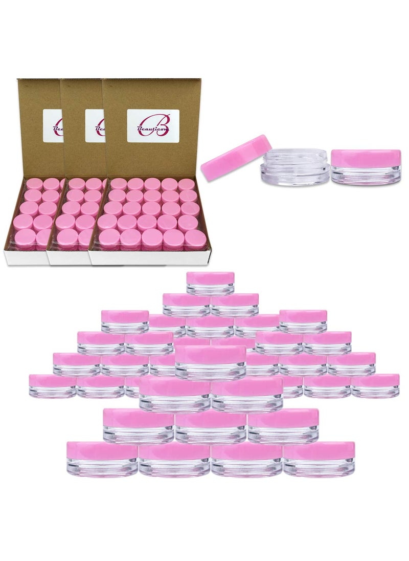 Beauticom Beauticom 3G/3ML Round Clear Jars with Pink Lids for Small Jewelry, Holding/Mixing Paints, Art Accessories and Other Craft Supplies - BPA Free (Quantity: 200 Pieces) 