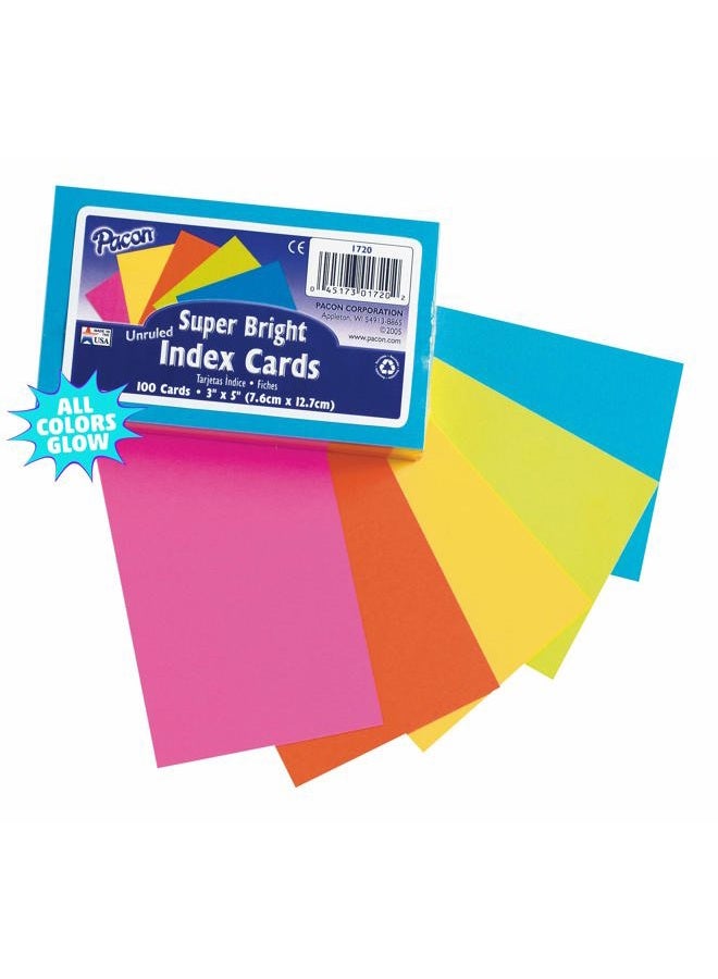 ® PAC1720 Index Cards, 3" x 5", Unruled, 5 Bright Colors, Pack of 100