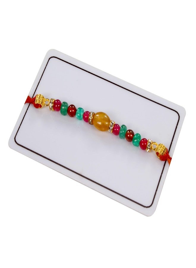 gemsindia خرز راخي متعدد الألوان من الأحجار الكريمة الحقيقية من gemsindia، مناسب لعيد راكشا باندهان، أحجار كريمة معتمدة، راخي من الأحجار الكريمة - Image 1