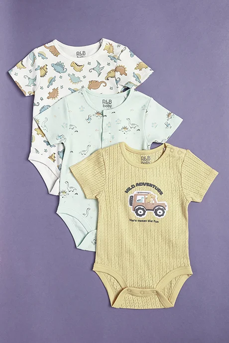 أر أند بي 3 Pack Printed Bodysuits with Short Sleeves