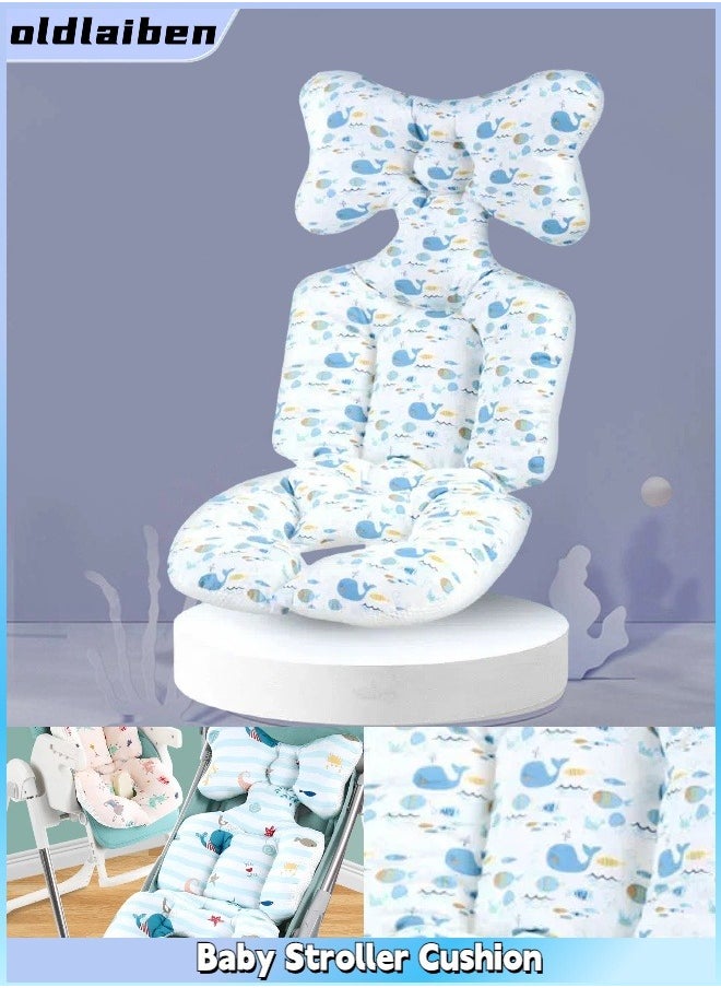 oldlaiben Baby Stroller Seat Cushion, Breathable Stroller Seat Liners, Universal Cartoon Baby Seat Pad, Baby Seat Pad Liner, Soft Baby Seat Pad Liner for Stroller, For Newborn, Infant or Toddler, For Carriage, Bassinet Pram（Blue whale）  - Image 1