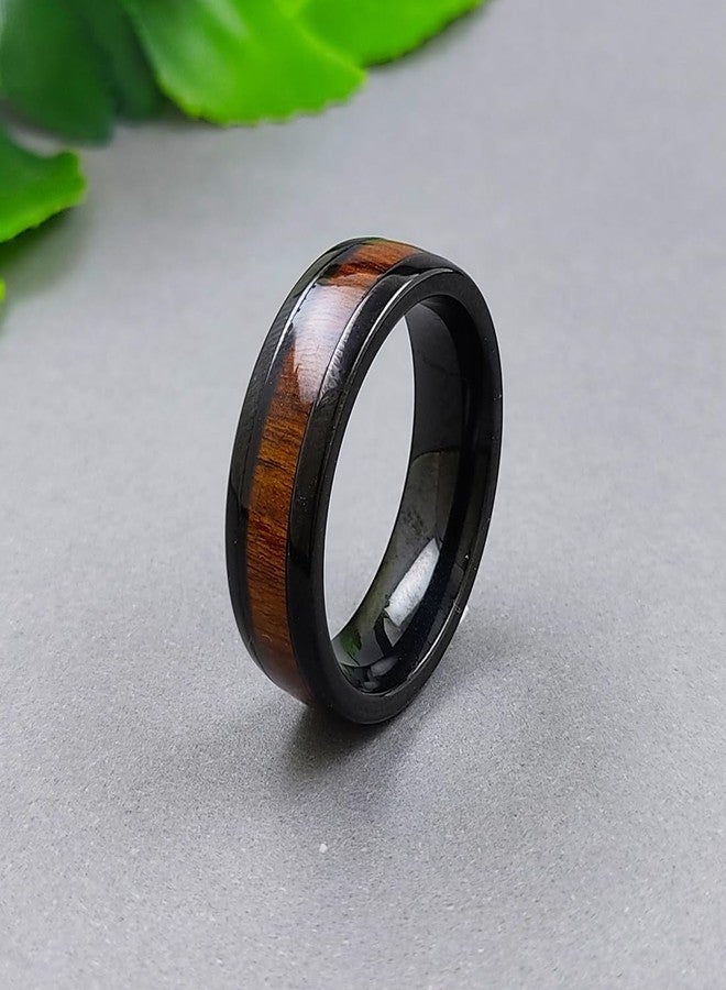 saiizen Black Tungsten Wedding Band with Wood Inlay | Beveled Edge | Unisex Ring for Men and Women - Image 3