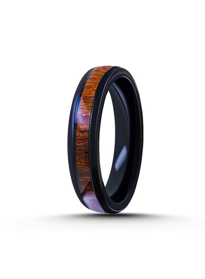 saiizen Black Tungsten Wedding Band with Wood Inlay | Beveled Edge | Unisex Ring for Men and Women - Image 1