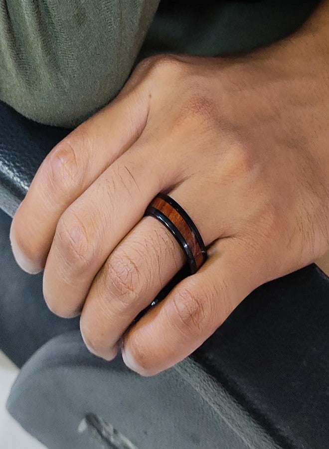 saiizen Black Tungsten Wedding Band with Wood Inlay | Beveled Edge | Unisex Ring for Men and Women - Image 4