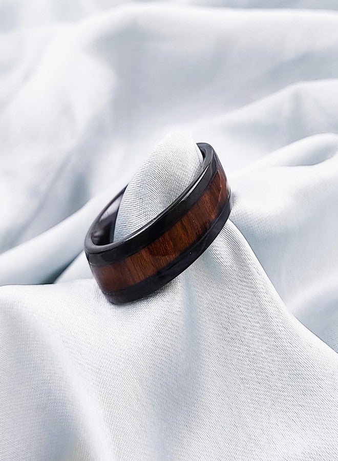saiizen Black Tungsten Wedding Band with Wood Inlay | Beveled Edge | Unisex Ring for Men and Women - Image 2