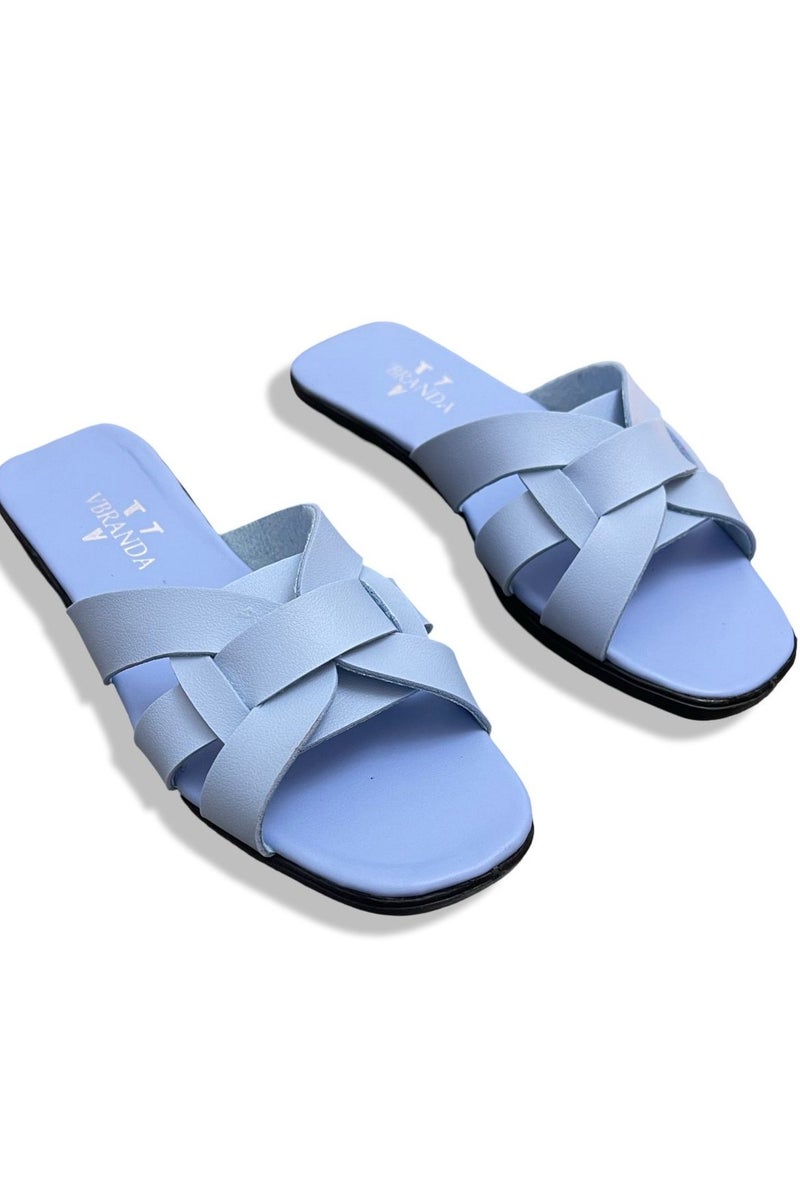 Vbranda Women's Leather Flat Slip-On Slipper SF-67-BABY BLUE - Image 3