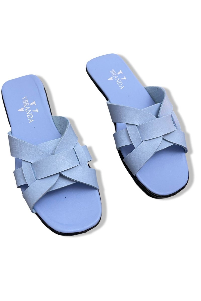 Vbranda Women's Leather Flat Slip-On Slipper SF-67-BABY BLUE - Image 4