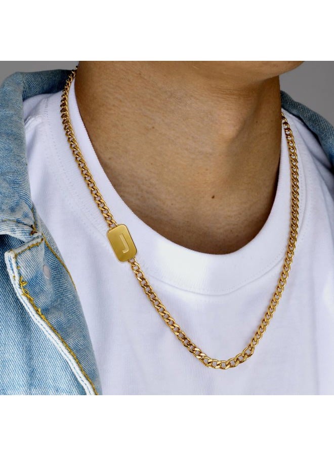 VNOX Silver/Gold/Black Initial Necklace for Men - A-Z Letter Necklaces Cuban Link Chain Pendant Neckless for Mens Womens Valentines Day Christmas Birthday Jewelry Gift, Medium, Gold, No Gemstone - Image 3