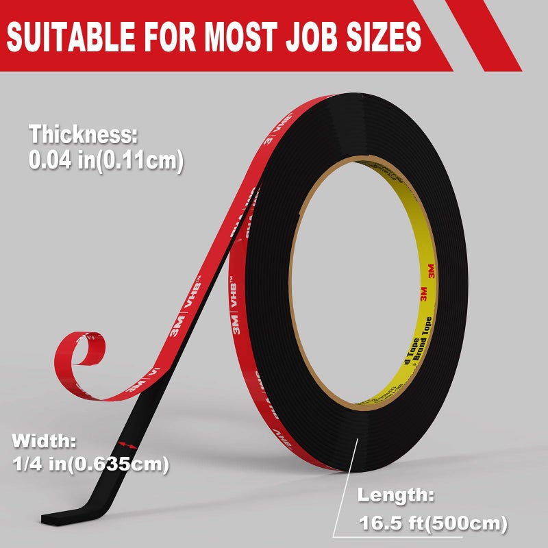 Tapify Double Sided Tape Heavy Duty 1/4 inch * 16.5Fï¼ŒDouble Sided mounting Tape for Walls,vhb Strong Double Sided Tape Heavy Duty for Car, LED Strip Light, Home/Office Decor - Image 2