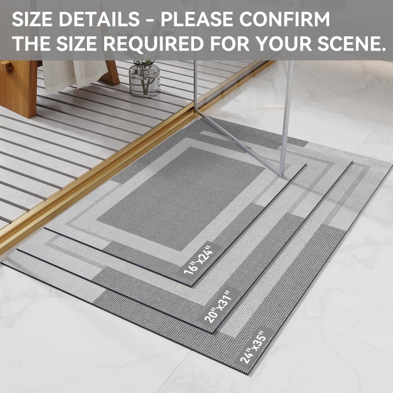 YDKGL Non Slip Bath Mat, Rubber Backing Ultra Thin Bathroom Rugs Fit Under Door Quick Dry Super Absorbent Washable Bath Rug Shower Mat for Bathroom Floor Bathtub Shower Sink, Easy Care Gray 24"x 35" - Image 2