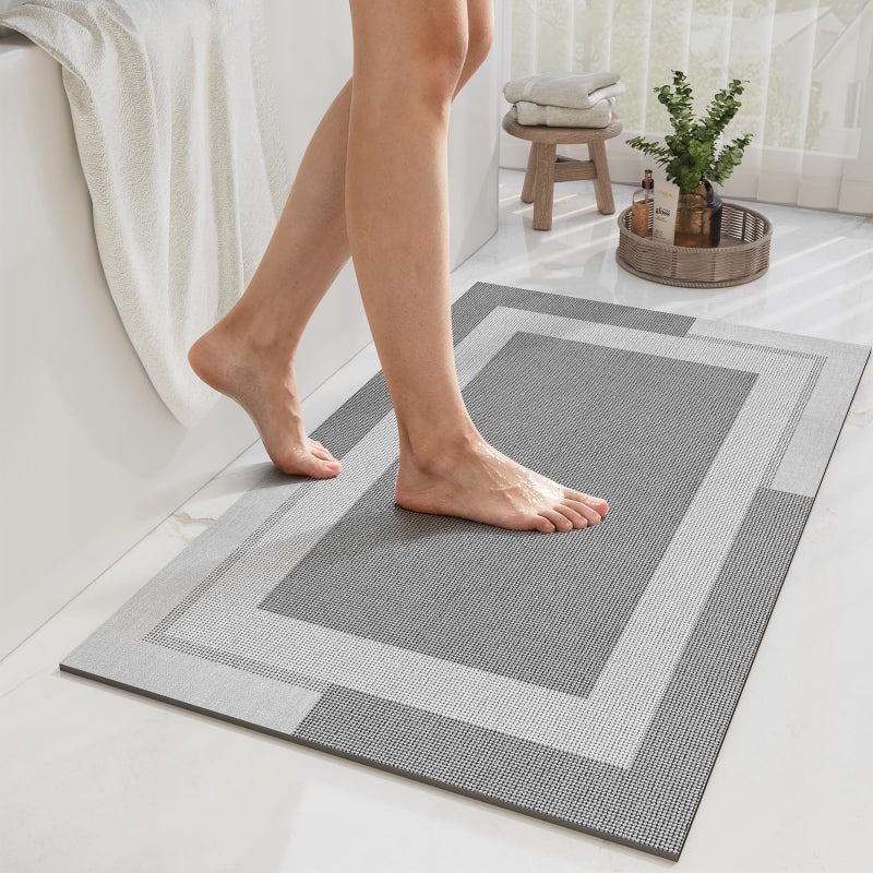 YDKGL Non Slip Bath Mat, Rubber Backing Ultra Thin Bathroom Rugs Fit Under Door Quick Dry Super Absorbent Washable Bath Rug Shower Mat for Bathroom Floor Bathtub Shower Sink, Easy Care Gray 24"x 35" - Image 1