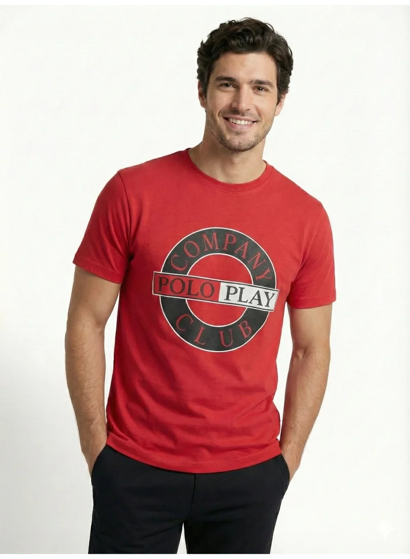 لعب البولو تيشيرت رجالي مطبوع - أحمر