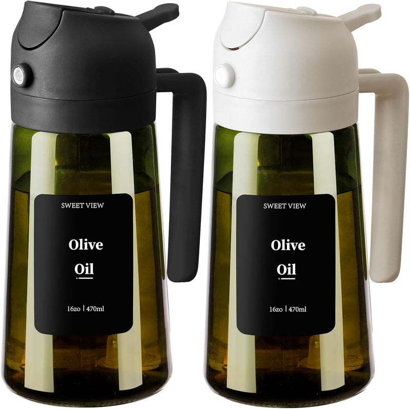 SWEET VIEW 2PCS Olive Oil Dispenser and Oil Sprayer – 16oz/470ml Glass Light-Proof Oil Pourer for Kitchen, Air Fryer, Cooking, Salad, and BBQ - Image 1