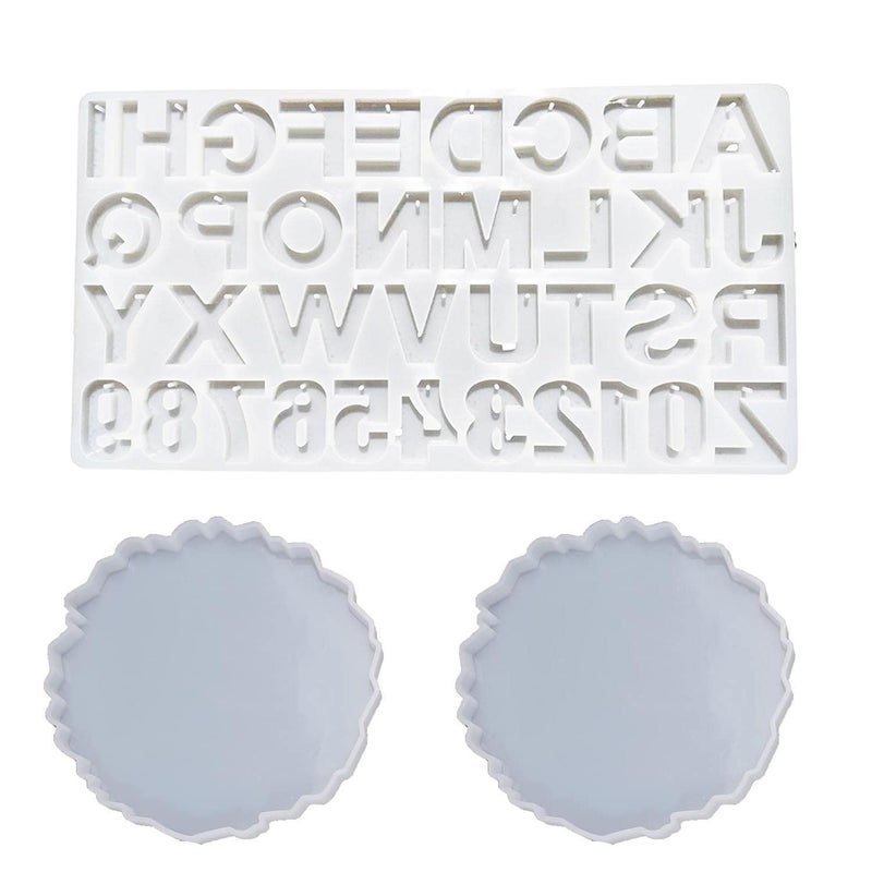 Snoogg SNOOGG 3D Silicone Resin Mould Alphabet and Numbers for Pendants Keychains Earrings DIY Craft Letters ABCD with Built in Hole Enabler with 2 Mandala Coaster - Image 1