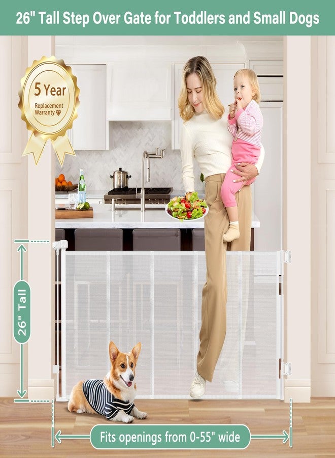 BETERTEK بوابات أطفال قابلة للسحب بطول 26 بوصة معززة لتجاوز عرض 55 بوصة، بوابات أطفال صغيرة قابلة للسحب للخارج، بوابات قصيرة للكلاب قابلة للسحب للأطفال، بوابة سلالم قابلة للسحب للأطفال - Image 2