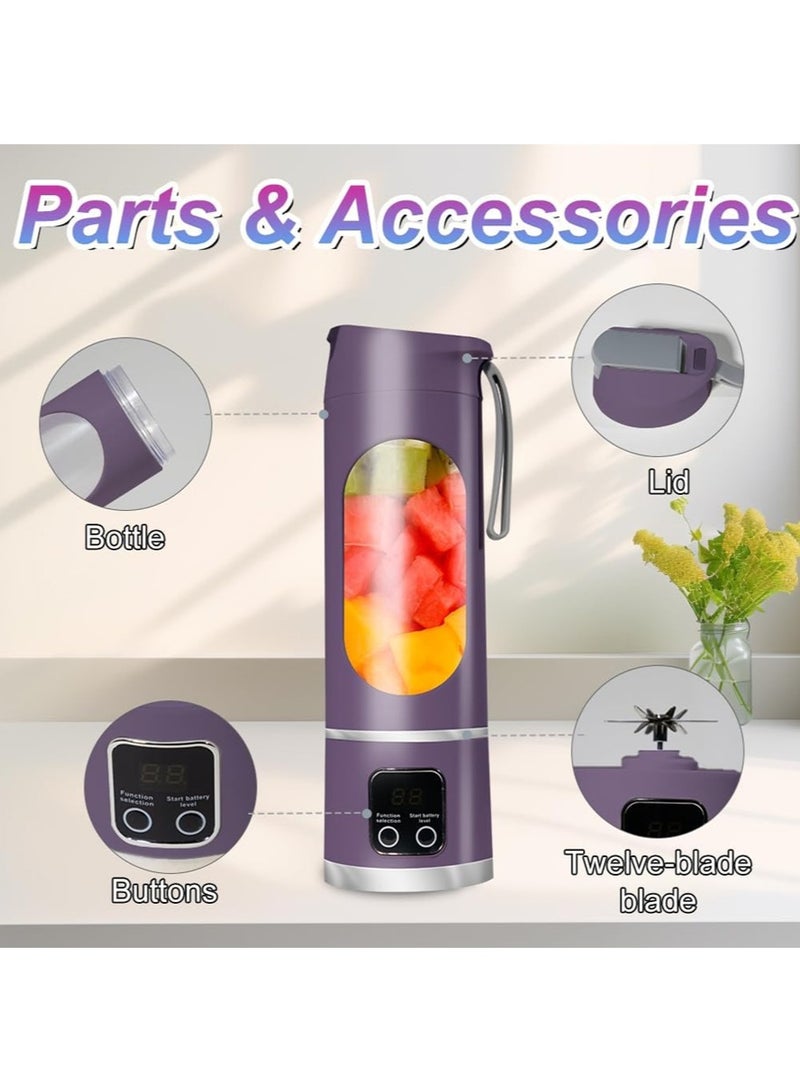 ليون هوم خلاط محمول، عصارة كهربائية، خلاط فواكه، شحن USB، خلاط سموثي صغير، عصارة شخصية، 12 شفرة، 3 أوضاع سرعة مع بطارية قابلة لإعادة الشحن 1500 مللي أمبير/ساعة، خلاط سموثي - Image 2
