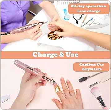 OKYUK Electric Nail Drill Cordless 13 in 1 Nail Kit 5 Speeds Portable Nail File Electric Nail Files for Acrylic and Cuticles Hard Skin Gel Nails Nail Art DIY Nail Drill Cuticle Remover Tool Set - Image 4