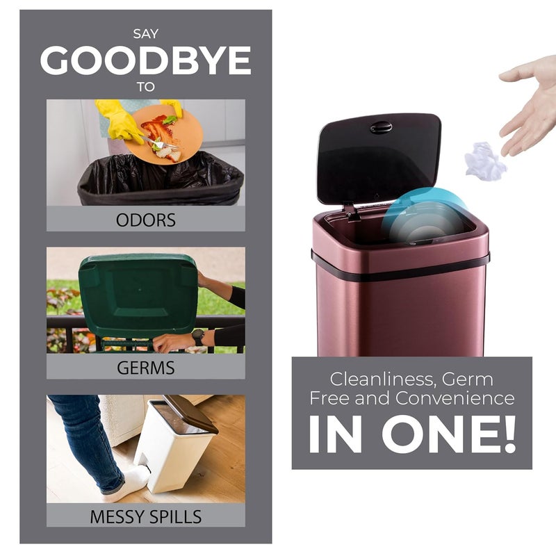 Ninestars DZT-12-5 Touchless Stylish Motion Sensor Dustbin with Lid|Automatic Stainless Steel Trash Can for Outdoor, Home, Office, Hotel, Bathroom, Kitchen| Fits 2AA Batteries | 12 Litres - Image 3