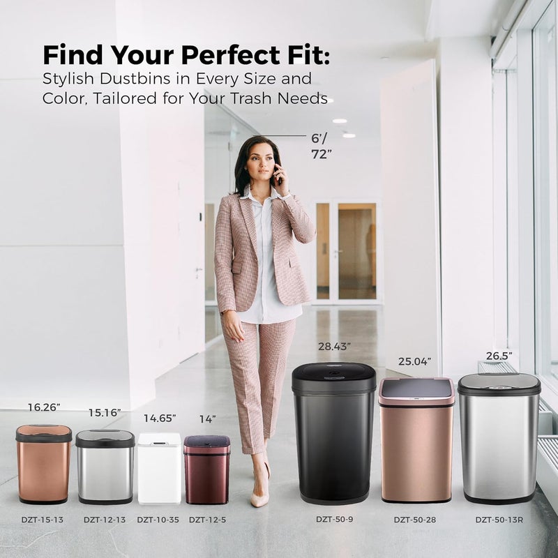 Ninestars DZT-12-5 Touchless Stylish Motion Sensor Dustbin with Lid|Automatic Stainless Steel Trash Can for Outdoor, Home, Office, Hotel, Bathroom, Kitchen| Fits 2AA Batteries | 12 Litres - Image 5