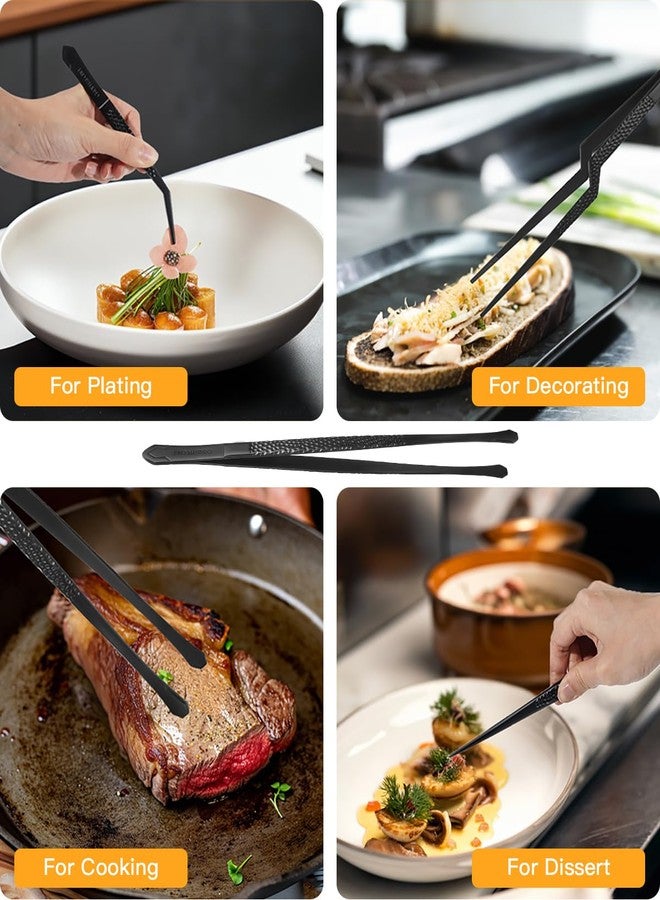 CREATIVECHEF ملقط طهي من كرييتيف شيف، ملقط مطبخ احترافي، ملقط دقيق للطهي والشواء والتقديم، مصنوع من الفولاذ المقاوم للصدأ، أسود (2) - Image 5