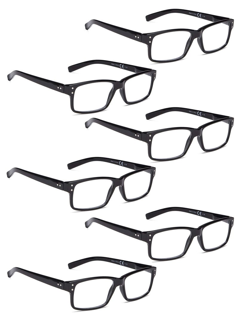 LUR READING GLASSES 6 Pack Spring Hinge Comfort Plastic Readers (Black) - Image 1