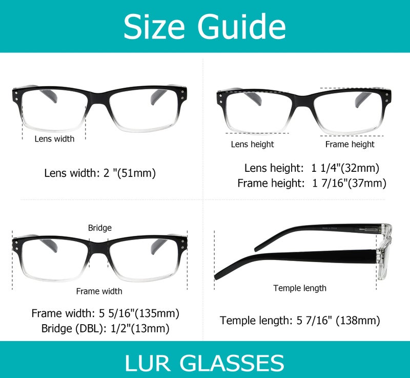 LUR READING GLASSES 6 Pack Spring Hinge Comfort Plastic Readers (Black) - Image 5