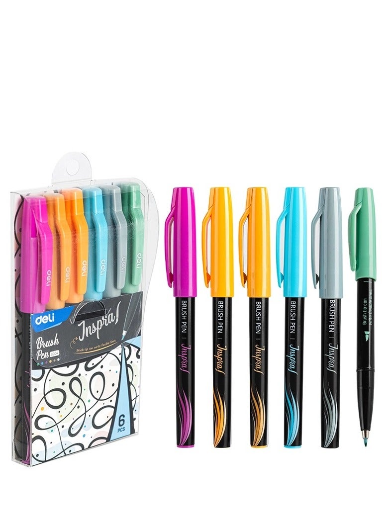 Deli قلم فرشاة ملون 6 قطع - Image 1