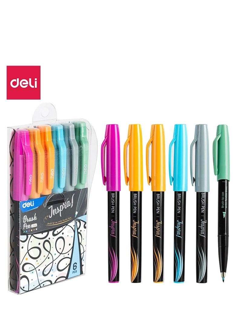 Deli قلم فرشاة ملون 6 قطع - Image 2
