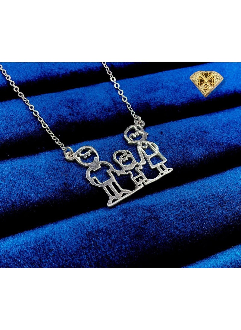 3Diamonds 3Diamonds Family Pendant Necklace – Platinum-Plated with Parents and One Child Silhouette 