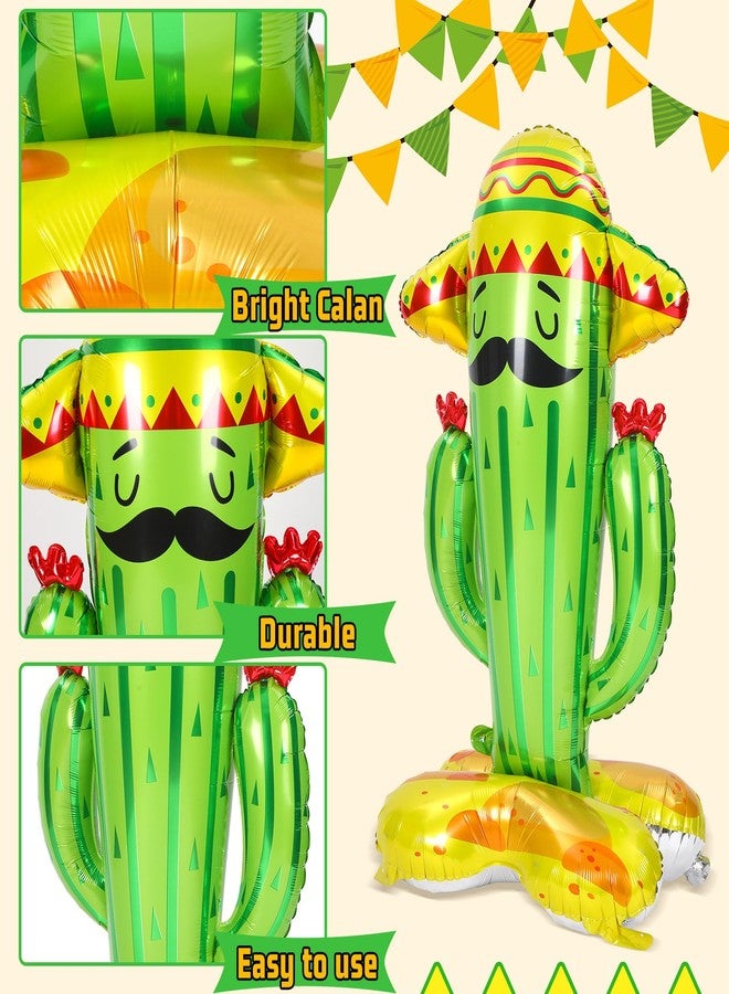 Hungdao مجموعة هوندوا 2 من ألعاب الكاكتوس القابلة للنفخ 50" زينة حفلات ذات طابع مكسيكي، دمية عيد السينكو دي مايو، زينة كاكتوس ترتدي قبعات السومبريرو لحفلة التاكو المكسيكية، مستلزمات حفلات ذات طابع هاواي - Image 3