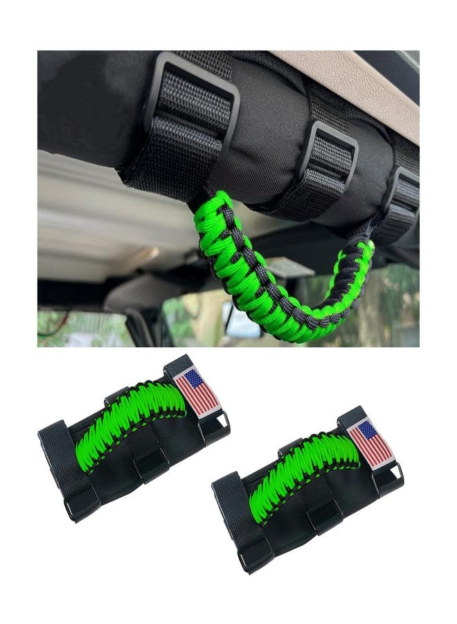 HZEL 2PCS Roll Bar Grab Handles, Oxford Cloth Upgrade Metal Buckle Paracord Grip Handles, Durable and Strong Car Accessories, Compatible with Wrangler JL, JLU, JT, JK, JKU, TJ, LJ and YJ（Green） - Image 1