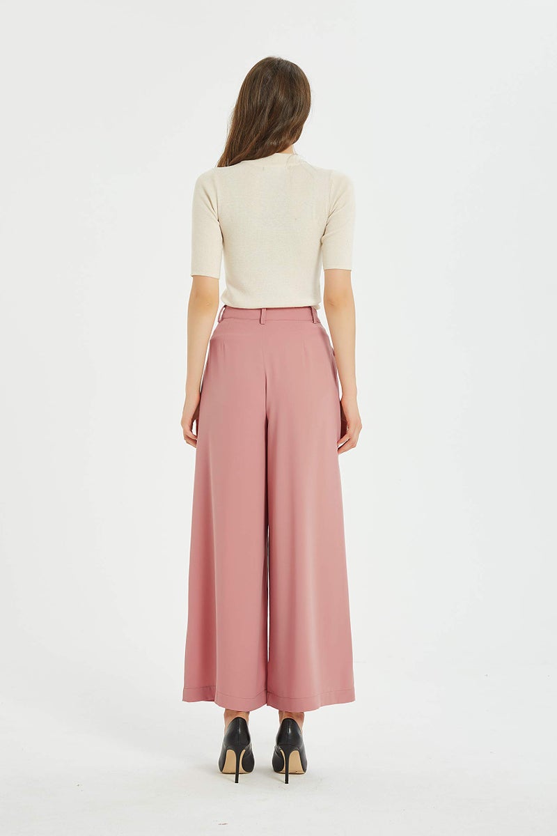 Tronjori Women High Waist Casual Wide Leg Long Palazzo Pants Trousers Regular Size(S, Rose Tan) - Image 3