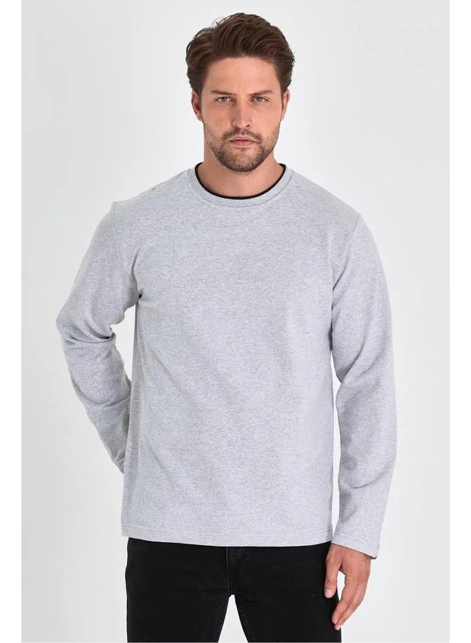 mmetalic Men's Grey Double Crew Neck Standard Relaxed Fit Sweatshirt