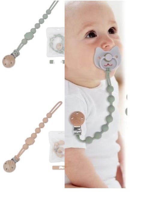 2 Packs Silicone Pacifier Clip, 100% Silicone Pacifier Strap with Clip Keeps Pacifiers, Teethers & Small Toys in Place