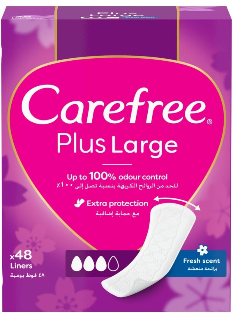 Carefree Panty Liners Plus Large Fresh Scent 48 Pieces | Fast Absorbing Daily Panty Liners | Soft Comfortable Feminine Hygiene Liners for Everyday Freshness & Protection - Image 1