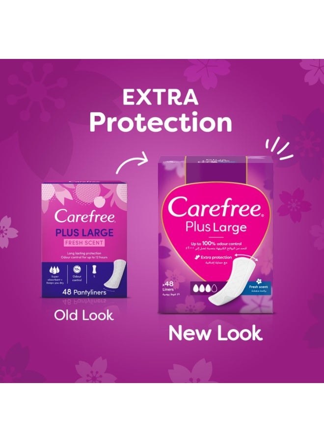 Carefree Panty Liners Plus Large Fresh Scent 48 Pieces | Fast Absorbing Daily Panty Liners | Soft Comfortable Feminine Hygiene Liners for Everyday Freshness & Protection - Image 2